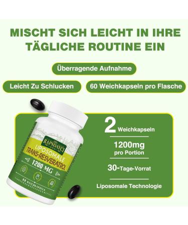1200mg Liposomal Trans-Resveratrol - High-Dose Pure Formula 98% Trans-Resveratrol from Japanese Knotweed 60 Capsules for Optimal Health - Buy Online on GoSupps.com