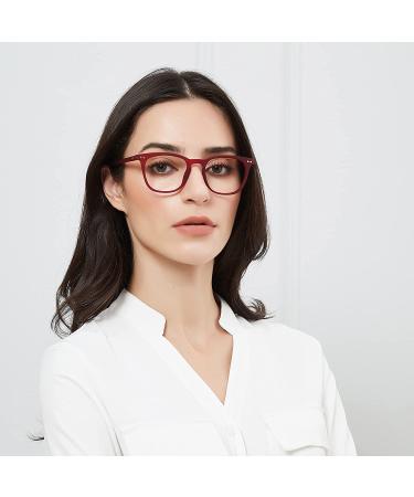 JOOX Square Blue Light Blocking Reading Glasses | Burgundy Spring Hinge Readers | 1.5x Magnification for Women and Men - Buy Online on GoSupps.com