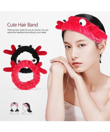 Beaupretty Women Spa Headband Set - Cute Cartoon Crab Design - Coral Fleece Headwrap in Black Red - Perfect for Makeup and Face Washing - Buy Online on GoSupps.com