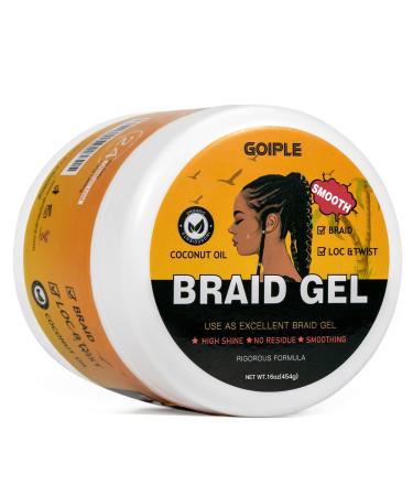 16 OZ Big Capacity Strong Hold Braid Gel Tames Frizz Smoothing Gel Good for Twist Locs Braids Edge Cornrows No Flake Extra Hold High Shine Braiding Gel & Edge Control Easy to Use for Braids Pineapple 16 Ounce (Pack o...
