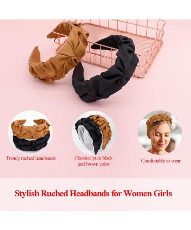 Bellisia Headbands for Women's Hair Black Ruched Headbands Brown Ruffled Wide Headbands Fabric Hair Bands Fashion Hairband Designer Turban Hair Accessories for Girls Black and Brown - Buy Online on GoSupps.com