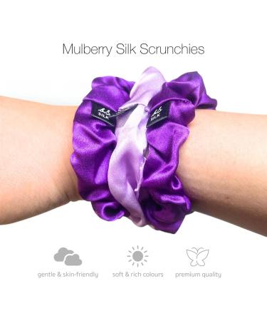 BasicSense Luxurious Mulberry Silk Hair Scrunchies - Set of 3 Skinny Large Scrunchies in Purple Assortment - Buy Online on GoSupps.com