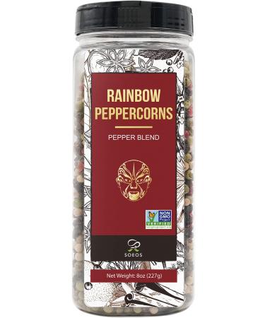 Soeos Whole Black Peppercorn Mix (8oz), Peppercorn Blend of Grinder, Whole White Peppercorns, Red Peppercorn Mix, Black Pepper Mix for Grinder, Rainbow Black Peppercorns Bulk, Black Pepper Blend 8 Ounce (Pack of 1)