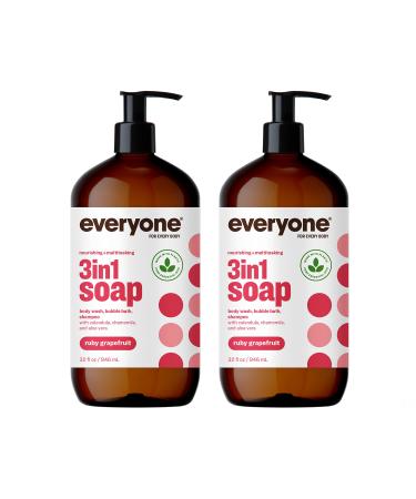 Everyone 3-in-1 Soap, Body Wash, Bubble Bath, Shampoo, 32 Ounce (Pack of 2), Ruby Grapefruit, Coconut Cleanser with Organic Plant Extracts and Pure Essential Oils (Packaging May Vary) Ruby Grapefruit 32 Ounce, 2 Count