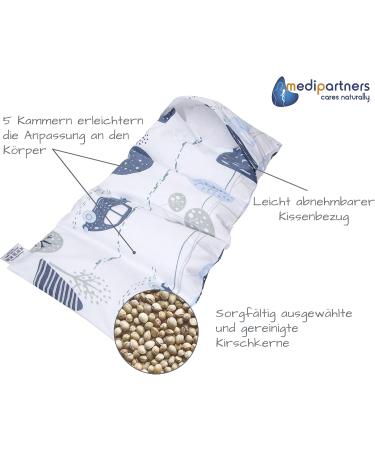 Medi Partners Kirschkernkissen 60x20cm - Eco-Friendly Heat & Cold Therapy Pillow with Retro Cars Design | 100% Cotton 5 Chambers Removable Cover - Buy Online on GoSupps.com