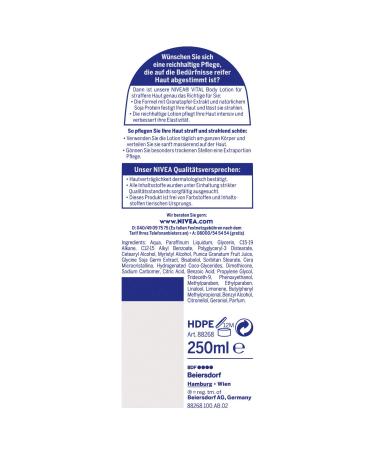 Nivea Vital Body Lotion 250ml - Intensively Nourishing & Firming for Mature Skin with Soy & Pomegranate - International Shipping Available - Buy Online on GoSupps.com