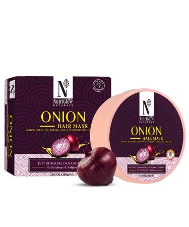 NUTRIGLOW Natural's Onion Hair Mask With Jojoba Oil & Keratin For Deep conditioning Frizz-free & Colors Treated Locks  Smooth Shiny Hair  7.0 Oz