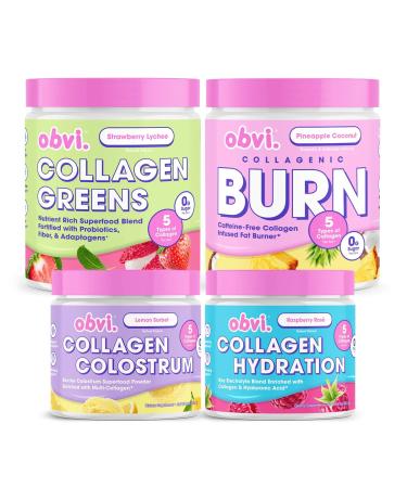 Obvi 4-in-1 Wellness Bundle | Collagenic Burn Powder Colostrum Hydration & Greens | Complete Health Set with Multi-Collagen Electrolytes & Superfoods | Supports Metabolism Immunity & Gut Health