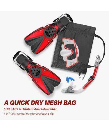Qoqooice Snorkeling Gear Set for Adults with Fins, Mask, Swim Goggles, Anti-Fog, Anti-Leak Flippers, Dry Top Snorkel, Bag, Earplugs - S/M (US 4.5-8.5) - B-RED - Buy Online on GoSupps.com