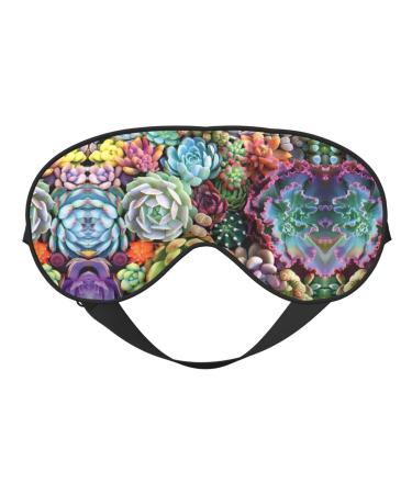 Cute Succulents Print Fashion Block Out Light Eye Mask 7.9X4 inch for Air Travel Full Night Sleeping
