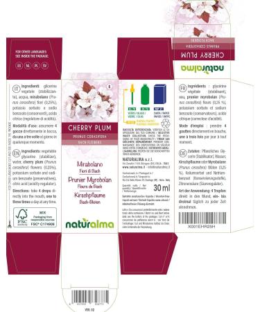 Cherry Plum Bach Flower Remedy - Alcohol-Free Natural Drops 30ml | Vegan Flower Essences | Prunus Cerasifera Extract - Buy Online on GoSupps.com