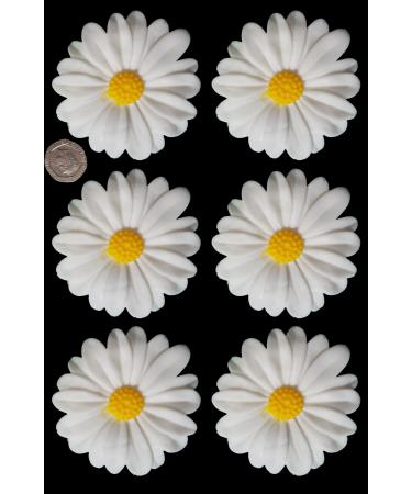 6 x edible 3D Extra Large 7cm Daisies Flowers icing toppers cake cupcakes decorations (White)