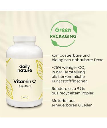 Buy Dailynature Vitamin C 1000mg - Buffered Vegan 365 Capsules | Stomach-Friendly No Additives Compostable Can | International Shipping Available - Buy Online on GoSupps.com