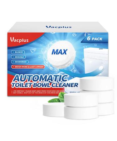 Vacplus Toilet Bowl Cleaner Tablets - 6 PACK, Automatic Toilet Bowl Cleaners with Bleach, Sustained-Release Toilet Tank Cleaners for Deodorizing & Descaling, Household Toilet Cleaners Against Stains 6 Count (Pack of 1)