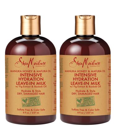 SheaMoisture Curly Hair Products Leave in Conditioner Manuka Honey & Mafura Oil Intensive Hydration Leave in Milk Sulfate Free for Dry Damaged Hair (2 Pack 8 Fl Oz Ea)