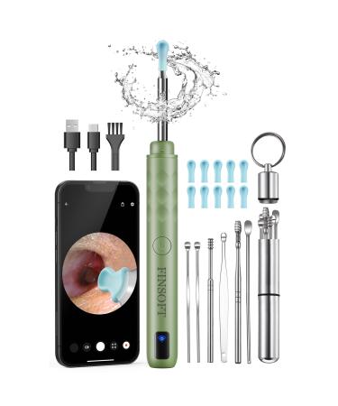 Ear Wax Removal Tool Camera Ear Cleaner with Camera Ear Wax Removal Cleaning Kit with 1296P HD Camera and 6 LED Lights Earwax Removal Kit with 10 Ear Pick for iOS and Android Olive Green