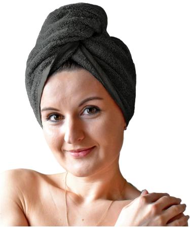Homelevel 2x Terry Hair Turban with Button - Quick Drying 100% Cotton Hair Towels - Anthracite Set - Perfect for International Shipping - Buy Online on GoSupps.com