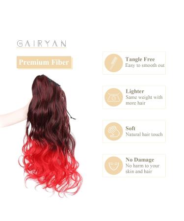 Buy Gairyan 50cm Curly Ponytail Hair Extensions - Black Ombre Red Claw Clip for Women - Long Wavy Synthetic Hair Extensions - Buy Online on GoSupps.com