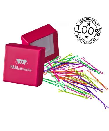 HAARallerliebst Bobby Pins - 40 Neon Hair Clips (5 cm) in Pink Storage Box | International Shipping - Buy Online on GoSupps.com