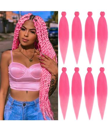 Xtrend Pink Braiding Hair Pre Stretched 8 Packs Kanekalon Jumbo Braiding Hair Extensions 26 Inch High Temperature Synthetic Fiber Hair Extension for Box Braids Crochet Braids Braiding Hair (Pink#) 26 Inch (Pack of 8) Pink