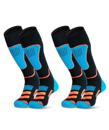 Visionreast 2 pairs of ski socks men & women merino wool socks breathable ski tops compression stockings knee high for winter sports snowboard thermosocks M 2 pair - 2 blue
