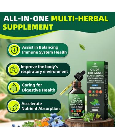 Oil of Oregano with Black Seed Oil | 8 in 1 Organic Oregano Oil Drops with Ashwagandha Moringa & Turmeric | Natural Herbal Supplements for Immune Support & Stress Relief | Vegan Friendly 2 Fl Oz - Buy Online on GoSupps.com