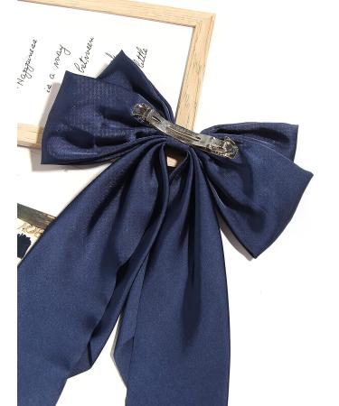 Satin Giant Hair Bow French Barrette Clip - Navy Blue Women's Hair Accessory - Buy Online on GoSupps.com