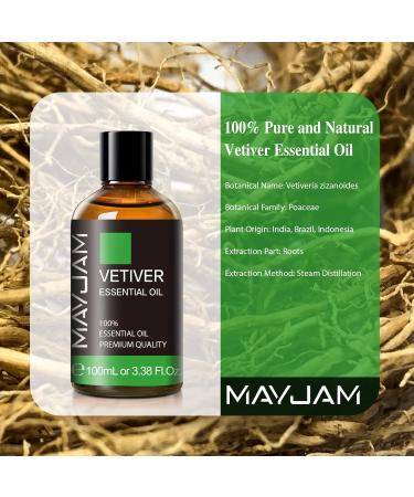 MAYJAM Vetiver Essential Oil 100ML - Premium Diffuser & DIY Oil for Home & Wardrobes | 100% Natural Aromatherapy - Buy Online on GoSupps.com