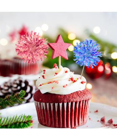 BlingABC 30Pack Foil Firework Cake Toppers 6 Colors Sparkle Tinsel Cupcake Topper Cocktail Picks Decoration for Birthday Wedding Ceremony Party Supplies - Buy Online on GoSupps.com