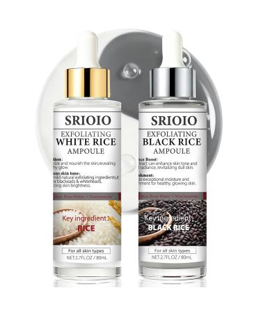 Black and White Rice Exfoliation Essence Rice Peel Shot 2 PCS White & Black Rice Facial Serum Deep Cleansing to Remove Dead Skin Cells Minimize pores suitable for All Skin Types