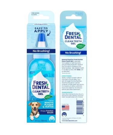 Naturel Promise Fresh Dental Clean Teeth Gel, 4 Fl Oz - Helps Remove Plaque, Tartar, & Freshen Breath - No Brushing Pet Oral Care Made in The USA for Dog Dental Care, Cat Dental Care Mint