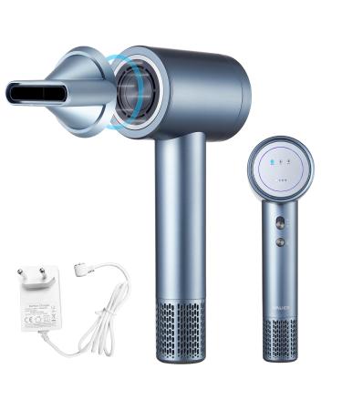 Cordless Ionic Hair Dryer with Digital Screen 4 Mode Charging Blow Dryer with Magnetic Nozzle Travel Hair Dryer for Women Kids Outdoor Camping Beaches (Silver Grey) Dightal Screen Gray