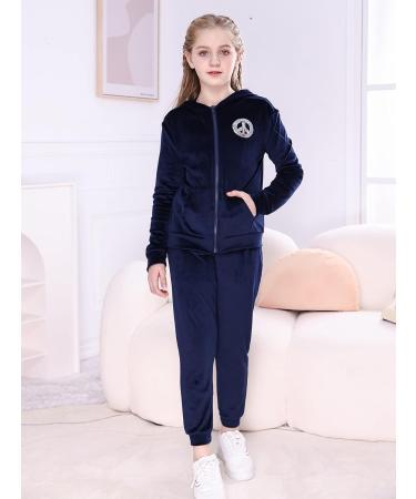 V.&GRIN Girls Tracksuit Set - Velour Zip Up Hoodie and Sweatpants - Navy, 10-12 Years - Buy Online on GoSupps.com