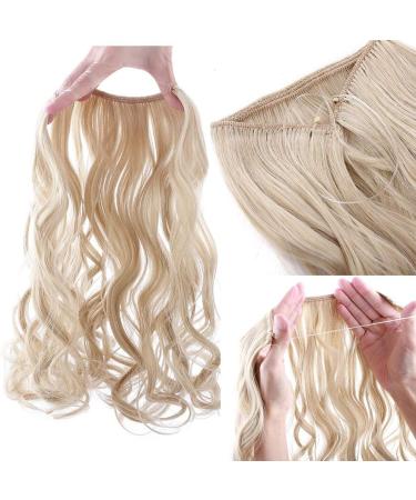 Wire in Hair Extensions No Clip in Ombre Curly Wavy Hairpieces Invisible Natural Hair Extension 20" - Ash Blonde mix Bleach Blonde - Buy Online on GoSupps.com