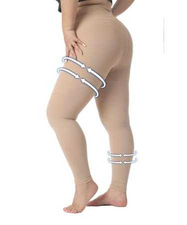 Plus Size 5XL Medical Compression Pantyhose for Women & Men 20-30 mmHg Graduated Compression Leggings Opaque Footless Waist High Compression Stockings for Edema Varicose Veins Flight DVT Beige 5X-Large 20-30mmhg Footless Beige