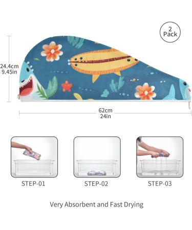 Shark Flower Leaf Hair Towel 2 Pack | Super Absorbent Quick Dry Hair Turbans for Women & Girls - Buy Online on GoSupps.com