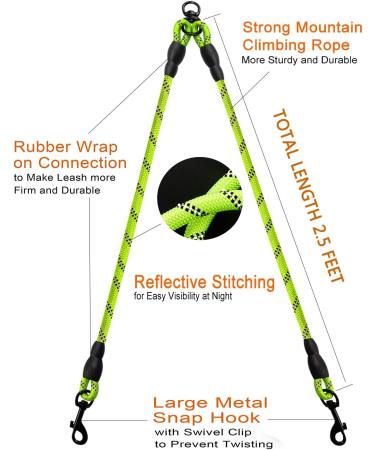 DDSCOLOUR Double Dog Leash Coupler No Tangle 360 Swivel Reflective Double Lead Dual Two Dog Lead Splitter fo Fits Small Medium Large Dogs 30 inch(Diameter:0.8-1.2cm) Green 0.5"(1.2cm) Green - Buy Online on GoSupps.com