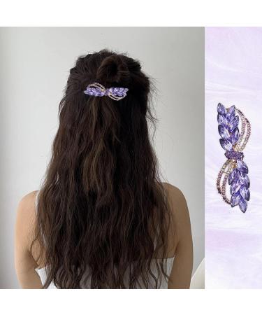 Rhinestone Crystal Hair Clips for Women Girl Purple Hair Barrettes Snap-On Hair Pins Leafy Elegant French Clasp Automatic Clamp Hair Accessories for Fine Medium Thick Hair - Buy Online on GoSupps.com