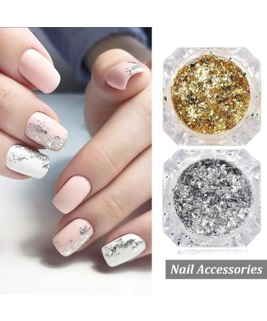 Holographic Nail Art Sequins Glitter Kit - 4 Boxes Set, Aluminum Foil Sequins for Nails - Gold & Silver Irregular Glitter Flakes, Mirror Chrome Powder - Nail Decorations - Buy Online on GoSupps.com