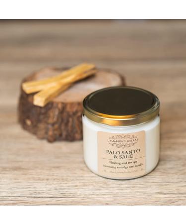 Palo Santo & Sage Smudge Soy Candle with Natural Crushed Sage Leafs - Healing & Energy Cleansing - Large Soy Candle in Kraft Box - Buy Online on GoSupps.com