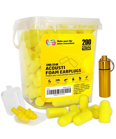 200Pcs Soft Foam Ear Plugs Sound Blocking Earplugs Slow Rebound Disposable Ear Plugs for Sleeping Noise Cancelling Snoring Shooting Study Construction-Site Travel (Yellow)