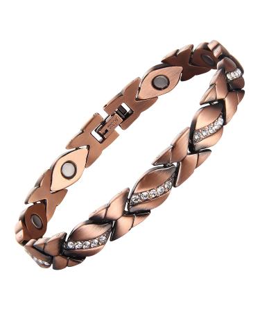 MagEnergy Pure Copper Magnetic Bracelet for Women Copper Wristband with 3500 Gauss Magnets Adjustable Jewelry Gifts (Copper Crystal)