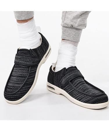 Men's Wide Width Walking Shoes with Adjustable Closure Diabetic Shoes Edema Sneakers Lightweight Diabetic Slippers for Edema Plantar Fasciitis Bunions Arthritis Swollen Feet Black gray 4