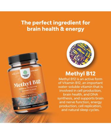 Chewable Vitamin B12 1000mcg - Methylated Vegan Vitamin for Brain Support & Natural Energy - Halal, Bone Health, Eye Care, Mood Boost - Hair, Skin, Nails - Buy Online on GoSupps.com