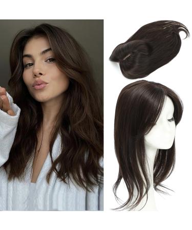 Hair Topper for Women 18inch Hair Toppers for Thinning Hair Dark Brown Hair Extensions Clip in Fringe 5x5.5inch Hair Pieces for Women with Thinning Hair 18 inch 2C#