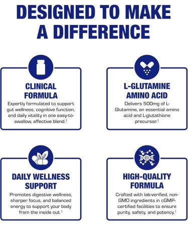 Free Form L-Glutamine Supplement - Clinical L Glutamine Capsules 500mg for Gut Health and Immune Support - Powerful Amino Acid Glutathione Precursor - Non-GMO & Made in The USA - 100 Servings - Buy Online on GoSupps.com