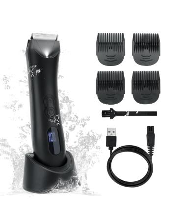 Wula Body Hair Trimmer Men Balls Trimmer Men Waterproof Body Groomer w/Light & Ceramic Blade Rechargeable Body Groomer Men Standing Recharge Dock for Wet/Dry Use