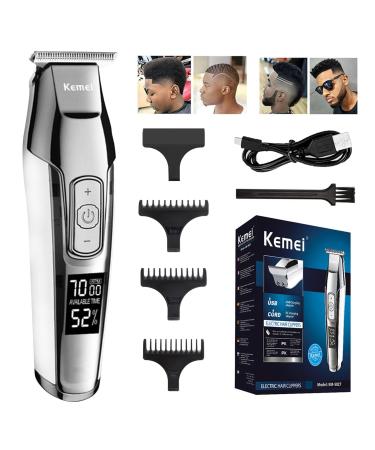 KEMEI Trimmer Cordless Hair Clipper for Men Professional Electric Beard Trimmers Barber Hair Cuttings Kit Zero Gapped T Blade Detailers Trimmers for Men KM-5027 Silver