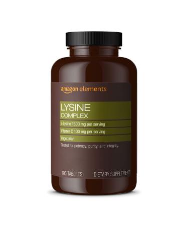 Amazon Elements Lysine Complex with Vitamin C, 1500 mg L-Lysine with 100 mg Vitamin C per Serving (3 Tablets), Supports Immune Health, Vegetarian, 195 Tablets (Packaging may vary)