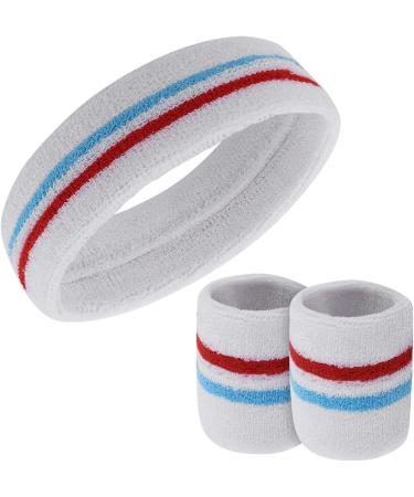 Yolev Striped Welding Band Set | Sports Headband & Bracelets for Men & Women - Red Blue White - Buy Online on GoSupps.com